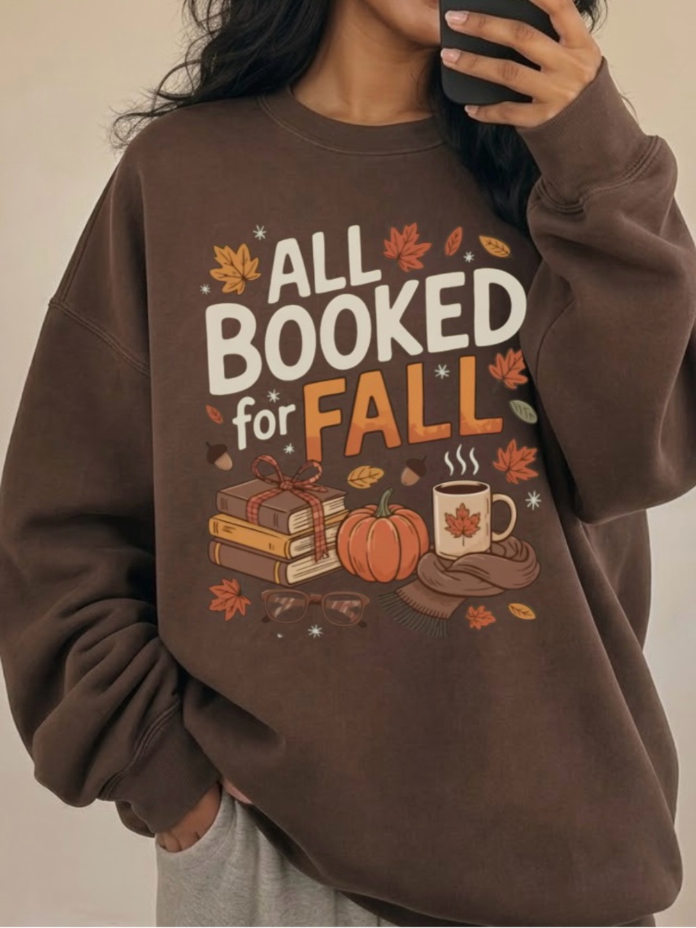 All Booked for Fall Graphic Sweatshirt Book Lover Gift